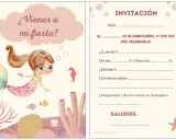 Invitación de cumpleaños infantil gratis con una sirena y temática marina. ¡Ven a celebrar!