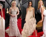 Cuatro mujeres deslumbran en la alfombra roja, anticipando los Grammys 2026 con vestidos espectaculares.