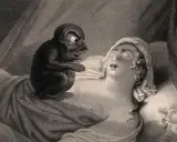Ein Dämon sitzt auf einer schlafenden Frau. Die Szene stellt die Angst dar, dass man bei einer Schlafparalyse sterben könnte.