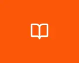 Icône de livre ouvert blanc sur fond orange vif. Un symbole qui pourrait être un en cours synonyme de savoir.