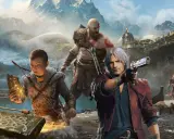 Kratos i Atreus z God of War na Switchu, obok nich Dante z pistoletem.