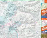Mapa trekkingowa Aconcagua z zaznaczonymi szlakami i nazwami szczytów. Widok z lotu ptaka na góry.