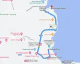 Mappa di Torre dell'Orso con itinerario che include Grotta della Poesia, Taverna del Pesce e Torre dell'Orso Beach.