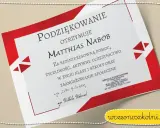 Dyplom z podziękowaniem dla Matthiasa Nabob za pomoc i zaangażowanie. To piękny przykład podziękowania od szkoły.