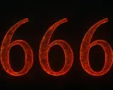 Trzy płonące cyfry 666, symbolizujące tajemnicze znaczenie liczby 666.