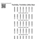 Instrukcja jak zagrać na cymbałkach "Twinkle, Twinkle Little Star" z zapisanymi nutami i palcowaniem.