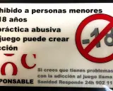 Carteles obligatorios en bares: prohibido menores de 18 años, juego responsable, adicción.