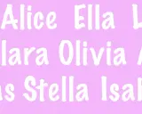 Lista med korta vackra flicknamn: Alice, Ella, Lil, Clara, Olivia, A, ia, Stella, Isabe.