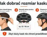 Jak dobrać kask rowerowy? Zmierz obwód głowy, sprawdź zakres rozmiaru i dopasuj regulację. Kask nie może się przesuwać.