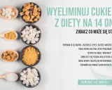 Łyżki z różnymi rodzajami cukru: białym, brązowym i trzcinowym, obok miseczki z cukrem.