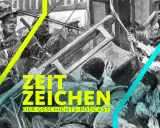 Illustration zeigt Soldaten, die auf Demonstranten schießen, eine Szene, die an den Petersburger Blutsonntag erinnert. "Zeit Zeichen" ist als Geschichts-Podcast hervorgehoben.
