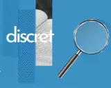 Le mot "discret" est mis en évidence, avec une loupe examinant un livre ouvert. Un synonyme de discret est "subtil".