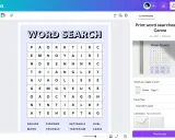 Creare rebus online è facile con Canva. Qui vedi un modello di "Word Search" pronto per essere stampato.