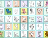 Kolorowanki po angielsku do wydruku z uroczymi zwierzątkami: królik, miś, pingwin, foka, mysz, krokodyl, panda, owca, lew, lis, świnka, wąż, kura, kret, szop, jeleń, krowa, osioł, żółw, małpa, jeż, pies, kot, papuga, indyk, pszczoła, mrówka, koza, pają...