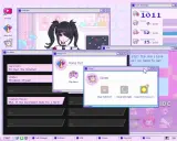 Dziewczyna z anime, która wygląda na potrzebującą, w grze z motywem "needy girl overdose". Widok pulpitu z oknami gry, czatem i statystykami.