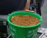 Zielone wiadro z zanętą wędkarską 25kg, gotowe do akcji.