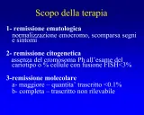 Scopo della terapia per la leucemia mieloide cronica: remissioni ematologica, citogenetica e molecolare.