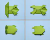Schritt-für-Schritt-Anleitung für einen Frosch zum Falten. Ideal für Kindergartenkinder, um Origami zu lernen.