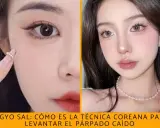 Maquillaje coreano con la técnica aegyo sal para realzar la mirada, creando un efecto de párpado más levantado y juvenil.