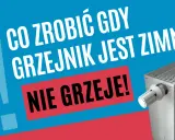 Co zrobić, gdy najdalszy grzejnik nie grzeje? Biały grzejnik z termostatem na tle niebiesko-czerwonym.
