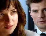 Primo piano di Anastasia Steele e Christian Grey, protagonisti di "50 sfumature di grigio trama", con sguardi intensi.
