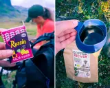En paus under kungsleden vandring med russin och kaffe.