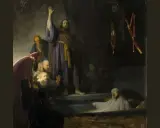 Scena z przypowieści o synu marnotrawnym. Ojciec wita powracającego syna, otoczeni przez świadków.