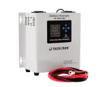 Zasilacz awaryjny TECHTRON ZA-TECH-500, model w trakcie testowania, z wyświetlaczem i przewodami.