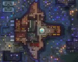 Kolonia w grze podobnej do Rimworld. Koloniści budują bazę wśród świecących grzybów i niebieskich roślin.