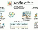 Guide pour comment enlever de la peinture sur un vêtement : eau froide et savon pour les taches fraîches, alcool ménager pour les sèches, et White Spirit pour les peintures à l'huile.