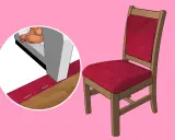 Come rivestire una sedia con schienale: dettaglio di una mano che fissa il tessuto con una sparapunti.