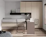 Camera, letto, scrivania e armadio in color tortora. Abbinamenti abbigliamento e arredo in stile moderno.