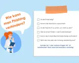 Eine Frau fragt: "Wie kann man Phishing verhindern?". Daneben eine Checkliste mit Fragen zu verdächtigen E-Mails, die auf verschiedene Arten von Phishing hinweisen.