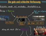 Aristoteles' Staatsformen: Herrschaft einer Person (Thanos), weniger Personen (Darth Vader) oder der Menge (Asgard). Missbrauch führt zu Ausartungen.