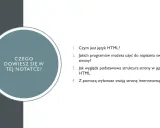 Grafika z tekstem "Czego dowiesz się w tej notatce?" i lista pytań o HTML.
