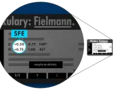 Recepta na okulary Fielmann. Pokazuje parametry soczewek, np. addycja co to jest, moc sferyczną i cylindryczną.