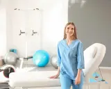 Uśmiechnięta fizjoterapeutka w gabinecie rehabilitacyjnym. Zastanawiasz się, ile zarabia fizjoterapeuta?