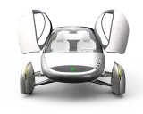 Concept de voiture électrique futuriste avec portes papillon ouvertes. Imaginez un voyage de 1600 km sans recharge !