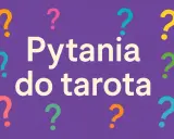 Kolorowe znaki zapytania otaczają napis "Pytania do tarota".