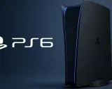 Logo PS6 i czarna konsola z niebieskim podświetleniem. Premiera PS6 już wkrótce!
