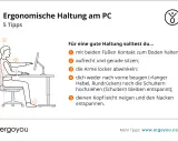 Illustration zeigt einen ergonomischen laptop arbeitsplatz mit 5 Tipps für eine gute Haltung.
