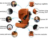 Pomarańczowy fotelik Britax Romer Kidfix i-Size z systemem ISOFIX, XP-PAD i wentylacją. Zapewnia bezpieczeństwo i komfort.