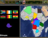 Gioco di geografia: identifica gli stati dell'Africa. L'Etiopia è evidenziata in viola su una mappa colorata.