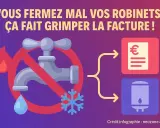 Robinet barré, symbole de flamme et flocon. Le mauvais positionnement du tuyau d'eau chaude et froide augmente la facture.