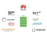 Logos verschiedener Hersteller von energie speicher-Systemen, die mit einer zentralen Batterie verbunden sind.