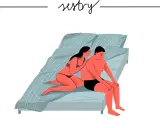 Para przykładów sextingu, kobieta w bieliźnie siedzi na łóżku obok mężczyzny.