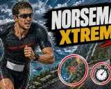 Ein Läufer beim Norseman Xtreme Triathlon in Norwegen. Schwimmen, Radfahren und Laufen in atemberaubender Fjordlandschaft.