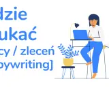 Gdzie szukać pracy / zleceń [copywriting]? Ilustracja przedstawia kobietę pracującą przy laptopie, idealna dla copywritera.
