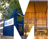 Budynek Uniwersytetu WSB Merito Warszawa, gdzie można studiować wsb finanse i rachunkowość. Obok nowoczesny Tulipan House.