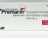 Opakowanie maści z estrogenem Premarin, krem dopochwowy 0.625 mg/g, 30 g. Zawiera 2 aplikatory.